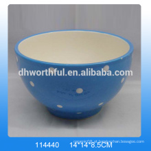 Bacia cerâmica azul elegante, bacia decorativa cerâmica com pintura branca do ponto